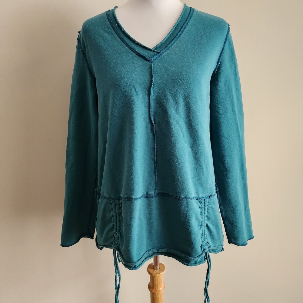 NEON BUDDHA Teal Sweatshirt Womens Small Relaxed Yoga Athleisure Comfort Sweater